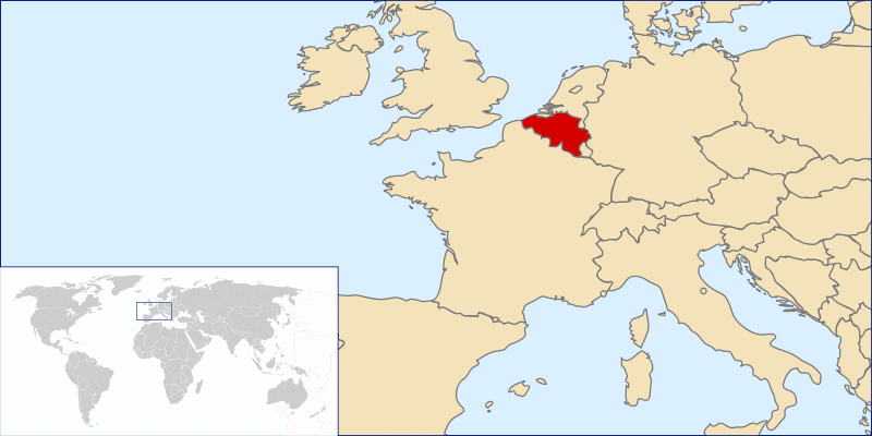 Belgium on the World Map, South of  the Netherlands